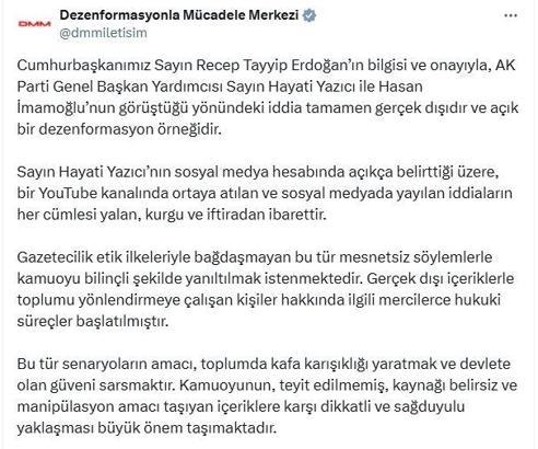 DMM: Hayati Yazıcı ile İmamoğlu'nun babasının görüştüğü iddiası gerçek dışı