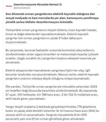 İletişim Başkanlığı: Elektrik kaynaklı orman yangınları oranı yüzde 5'ten az