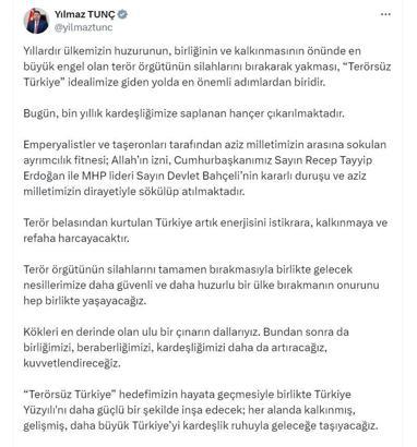 Bakan Tunç: Türkiye artık enerjisini istikrara, kalkınmaya ve refaha harcayacak