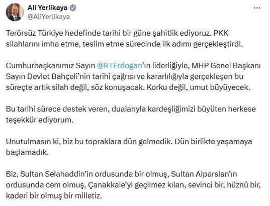 Bakan Yerlikaya: Artık silah değil, söz konuşacak