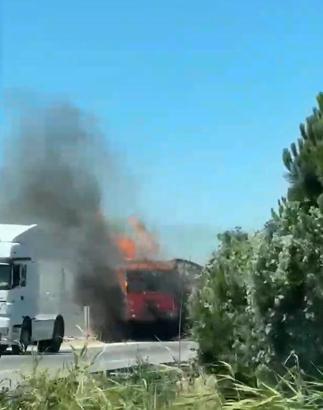 Karton yüklü TIR alev aldı