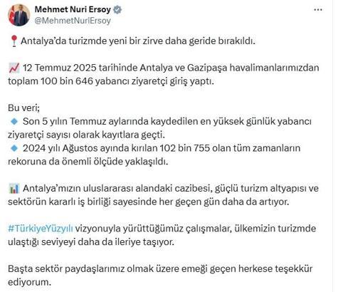 Antalya'ya 1 günde 100 bin yabancı turist geldi
