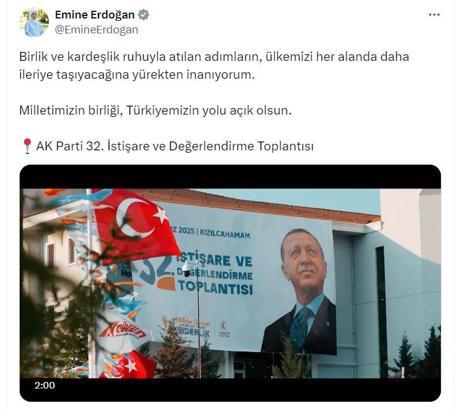 Emine Erdoğan'dan, AK Parti 32'nci İstişare ve Değerlendirme Toplantısı'na ilişkin paylaşım