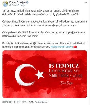 Emine Erdoğan: 15 Temmuz, ölümsüz bir zaferin adıdır