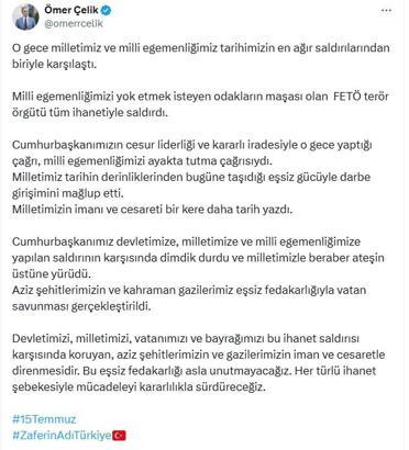 AK Parti'li Çelik: Milletimiz darbe girişimini mağlup etti