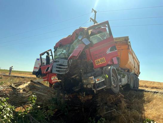 Tekirdag'da ağaca çarpan kamyonda 2 kişi yaralandı
