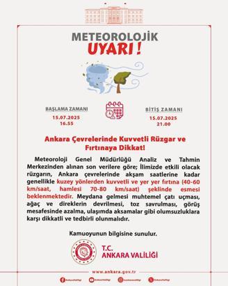 Ankara Valiliği'nden kuvvetli rüzgar ve fırtına uyarısı