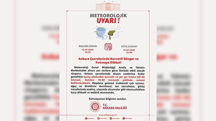 Ankara Valiliği'nden kuvvetli rüzgar ve fırtına uyarısı