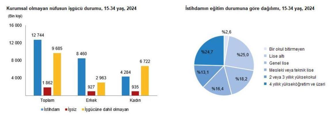 TÜİK: 15-34 yaş grubunda istihdam oranı yüzde 52,5 oldu