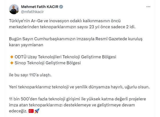 Bakan Kacır: Teknopark sayısı 110'a ulaştı