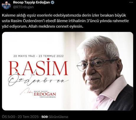 Cumhurbaşkanı Erdoğan, Rasim Özdenören'i andı