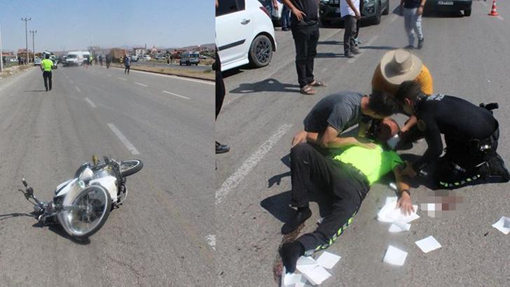 Ehliyetsiz sürücü, 'dur' ihtarına uymadı, motosikleti ile polise çarptı