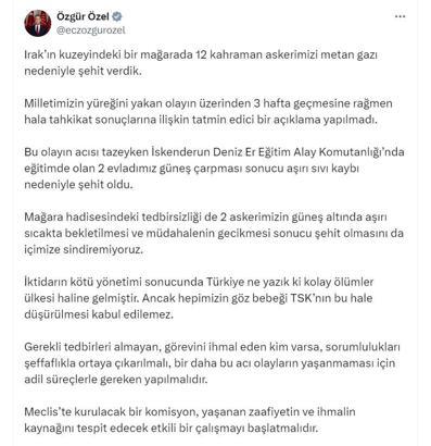 Özgür Özel: Türkiye ne yazık ki kolay ölümler ülkesi haline geldi