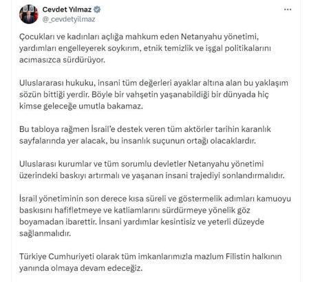 Cevdet Yılmaz: Devletler Netanyahu yönetimi üzerindeki baskıyı artırmalı