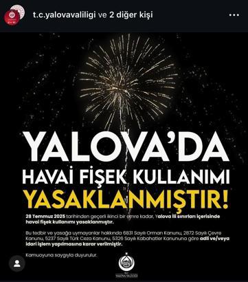 Yalova’da havai fişek kullanımı yasaklandı