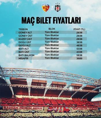 Kayserispor-Beşiktaş maçının bilet fiyatları belli oldu