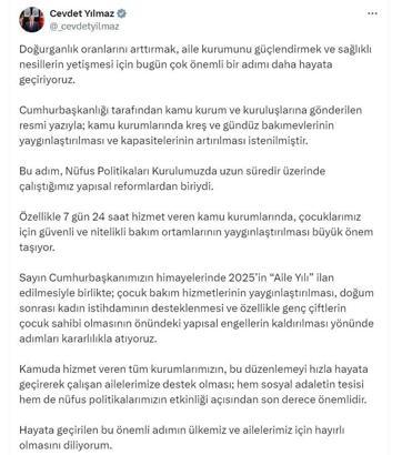 Cevdet Yılmaz: Kamu kurumlarında kreş ve gündüz bakımevlerinin yaygınlaştırılması istenildi