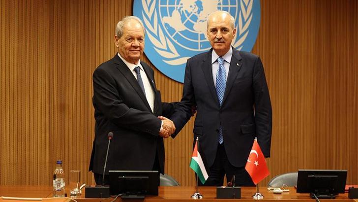 TBMM Başkanı Kurtulmuş, Filistin Ulusal Konseyi Başkanı Fattouh ile bir araya geldi