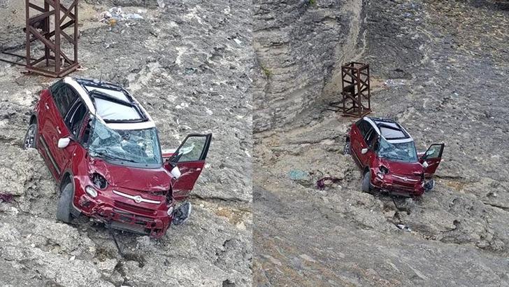 El freni çekilmeyen otomobil, kayalardan uçtu