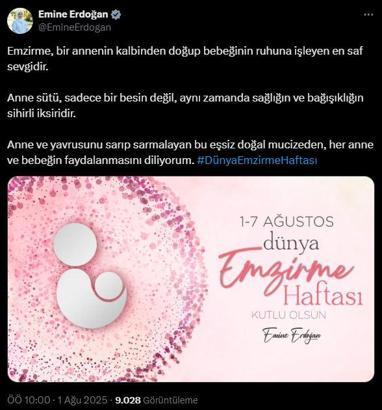 Emine Erdoğan'dan 'Dünya Emzirme Haftası' paylaşımı