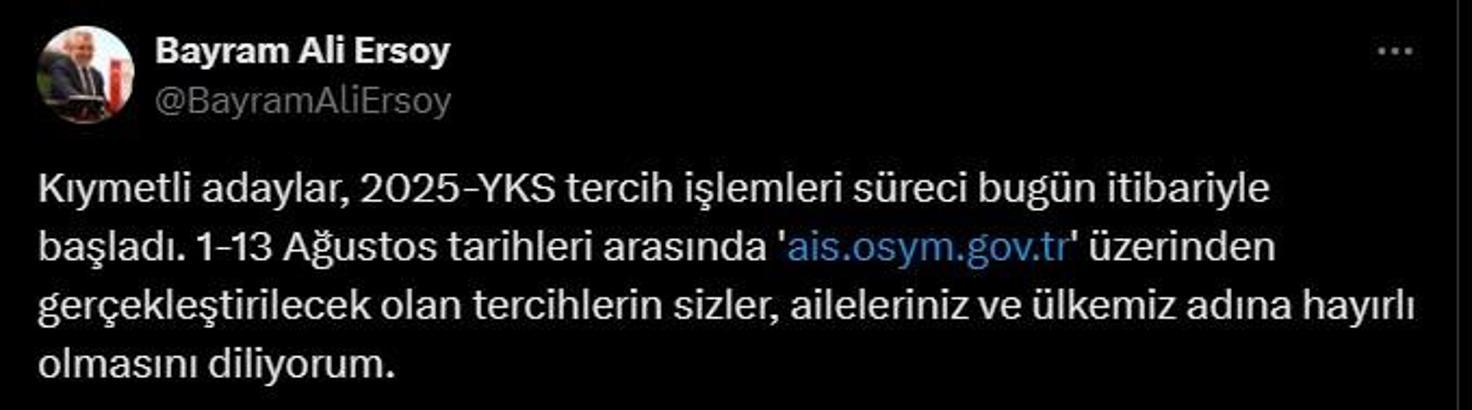 2025-YKS tercih işlemleri başladı