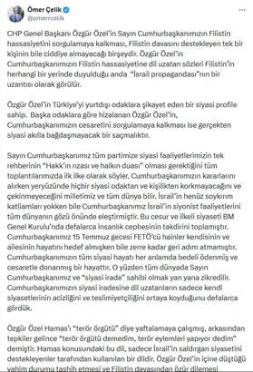 AK Parti'li Çelik: Özel’in Cumhurbaşkanımızın Filistin hassasiyetini sorgulamaya kalkması, tek bir kişinin bile ciddiye almayacağı bir şeydir