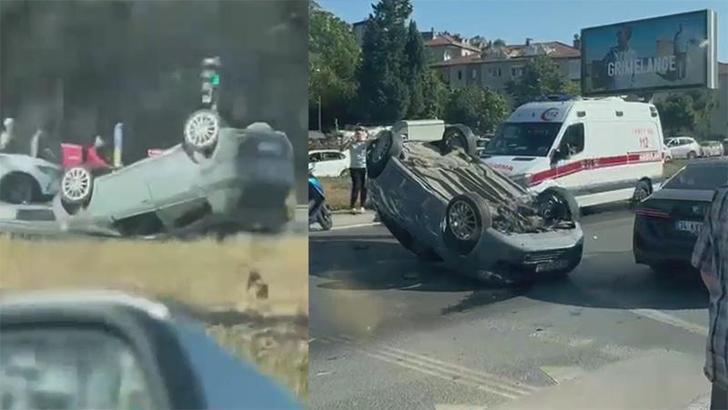 Sarıyer’de takla atan otomobildeki 2 kişi yaralandı