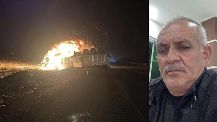 Mardin’de devrilip alev alan TIR’ın şoförü defnedildi