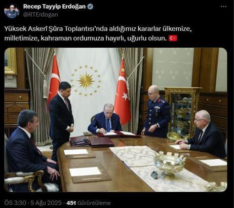 Cumhurbaşkanı Erdoğan: YAŞ kararları, hayırlı uğurlu olsun