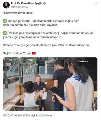 Bakan Memişoğlu: Kapalı alanda sigara yasağı denetimlerimizi sürdürüyoruz