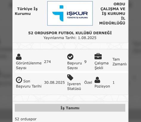 52 Orduspor'un İŞKUR üzerinden futbolcu ilanı vermesi sosyal medyada viral oldu