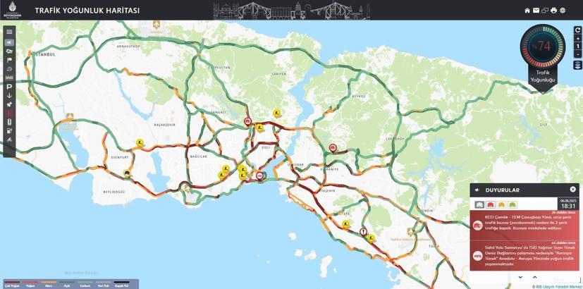 İstanbul - İstanbul’da akşam saatlerinde trafik yoğunluğu yüzde 74'e ulaştı