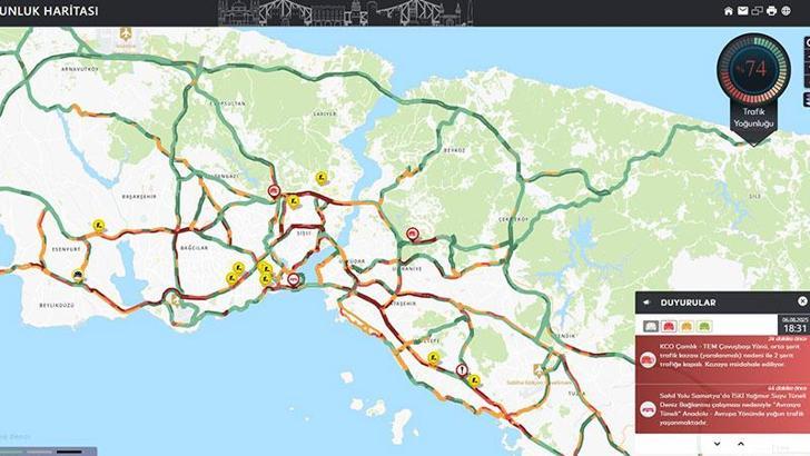 İstanbul’da akşam saatlerinde trafik yoğunluğu yüzde 74'e ulaştı