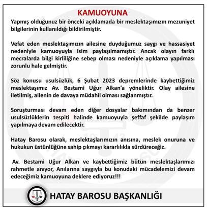 Hatay’da depremde ölen avukatın diplomasıyla sahte kayıt yapmışlar