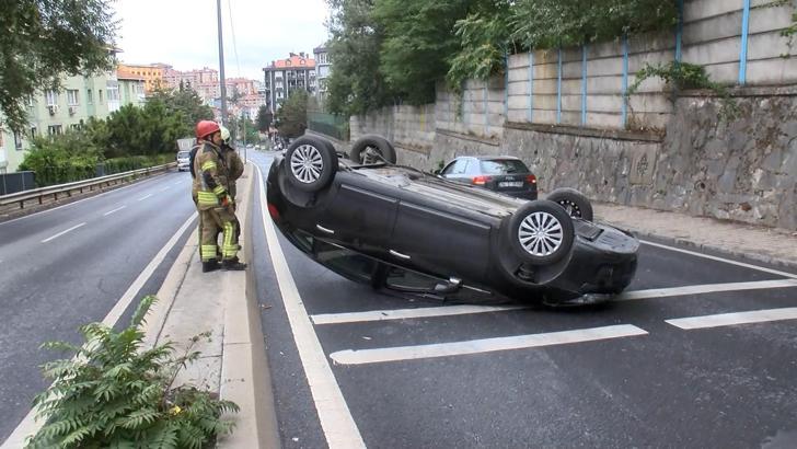 Sarıyer’de refüje vuran otomobil takla attı; sürücü yaralandı