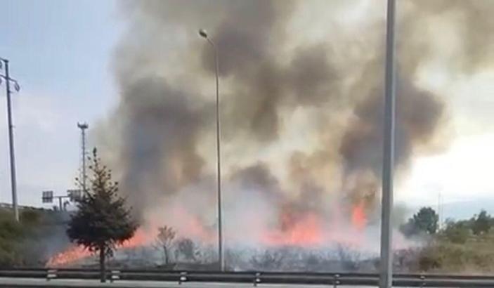 Anadolu Otoyolu kenarındaki ot yangını söndürüldü