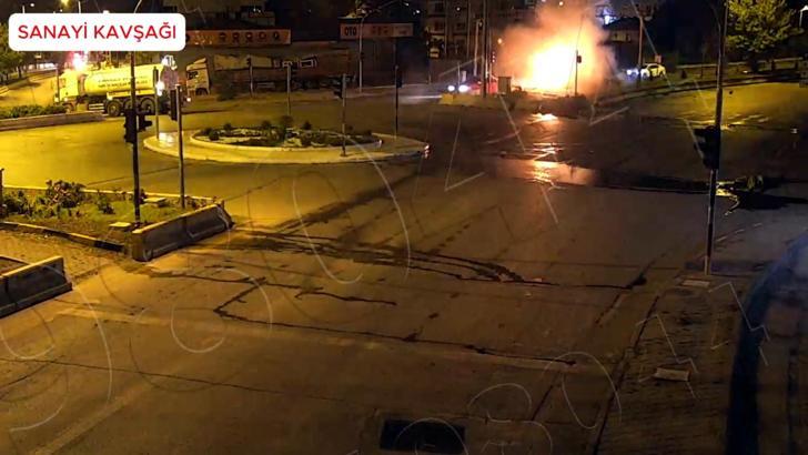 Bariyere çarpan otomobil alev aldı; kaza anı kamerada