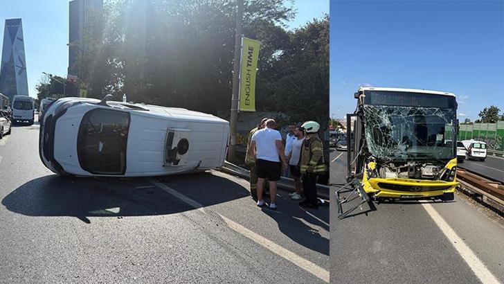 Beşiktaş’ta İETT otobüsü ile çarpışan minibüs devrildi: 1 yaralı