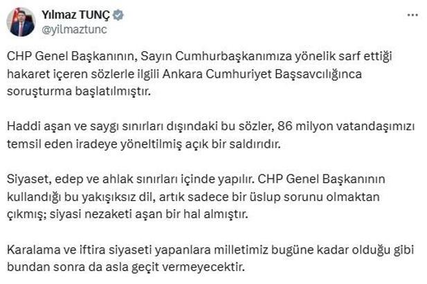 Bakan Tunç; Ankara Cumhuriyet Başsavcılığı Özgür Özel hakkında soruşturma başlattı