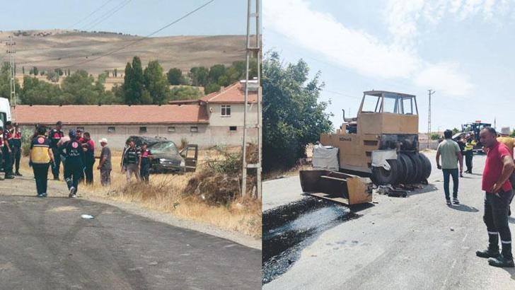 Hafif ticari araç, yol silindirine çarptı: 1 ölü, 1 ağır yaralı