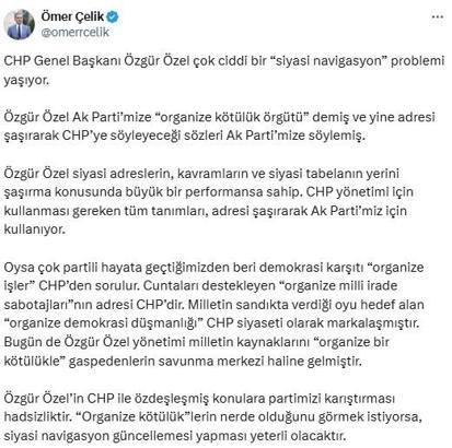 AK Parti'li Çelik'ten Özgür Özel'e tepki: Siyasi navigasyonunu güncellesin
