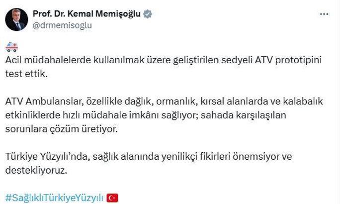 Bakan Memişoğlu, ATV ambulansı test etti