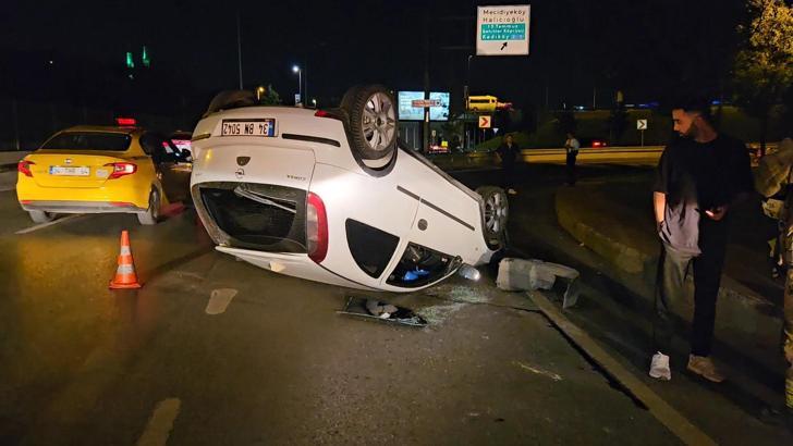 İstanbul - Şişli'de kaldırıma çıkan otomobil takla attı; sürücü yara almadan kurtuldu