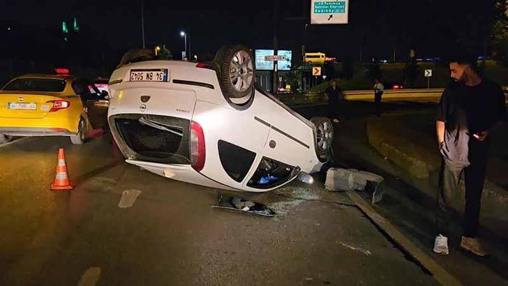 Şişli'de kaldırıma çıkan otomobil takla attı; sürücü yara almadan kurtuldu