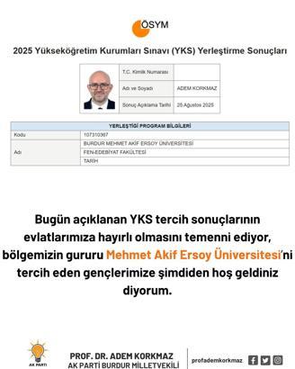 AK Parti'li Korkmaz, rektörlüğünü yaptığı üniversitenin öğrencisi oldu