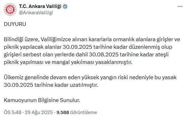 Ankara'da ateşli piknik yasağı uzatıdı