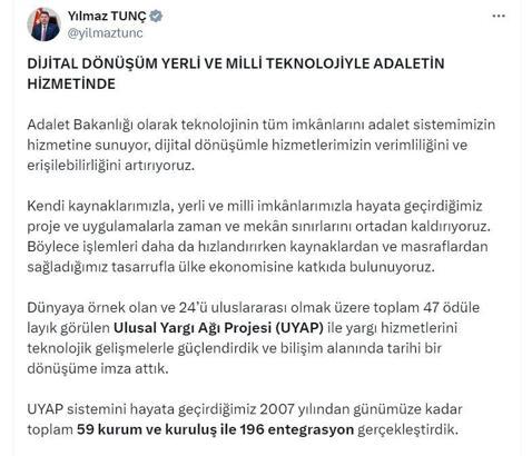 Bakan Tunç: e-Tebligat ile 24 milyar 358 milyon TL tasarruf ettik