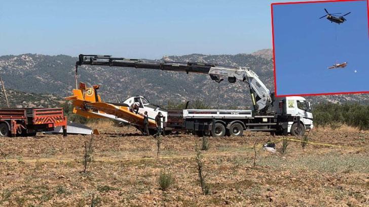 Muğla'da kaza kırıma uğrayan uçak, helikopterle Ankara'ya götürüldü