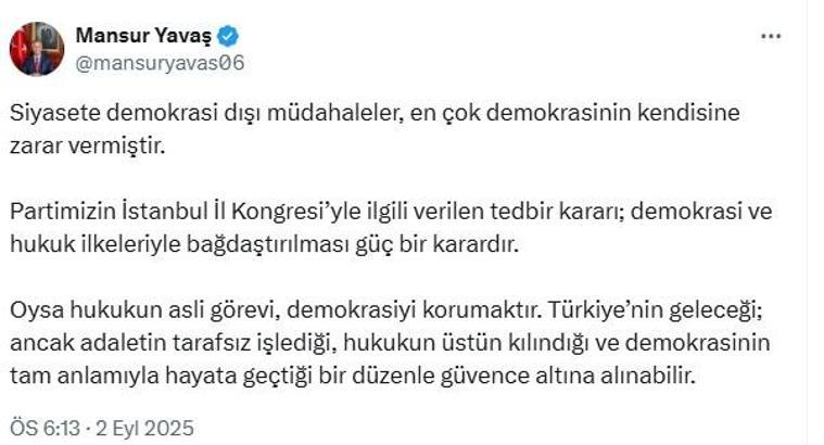 Mansur Yavaş: Tedbir kararı, hukuk ilkeleriyle bağdaştırılması güç bir karardır