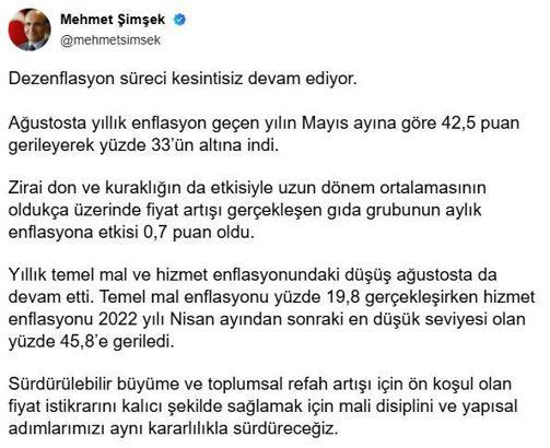 Bakan Şimşek: Mali disiplini ve yapısal adımlarımızı sürdüreceğiz